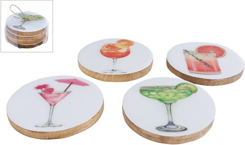 Sottobicchiere Cocktail legno smalto colorato 10x10x3,5cm set 4 pezzi
