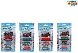 Treno giocattolo locomotiva con 3 vagoni metallo pull back die cast