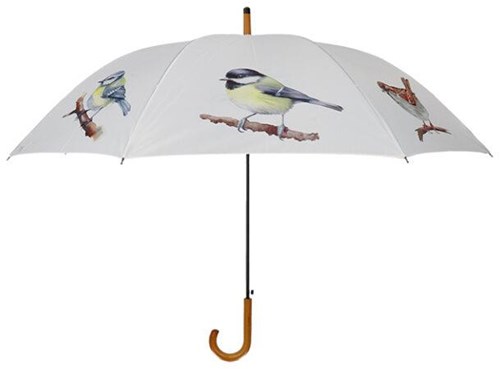 Esschert Design ombrello uccelli bianco design acquerello per adulti