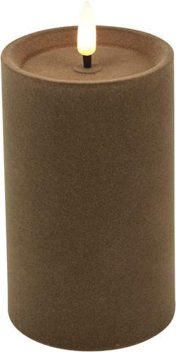 Cilgro candela LED a pilastro velluto luce d'atmosfera 7,5x7,5x12,5cm taupe