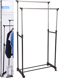 Appendiabiti doppio mobile regolabile nero con ruote 80x42x90-160cm