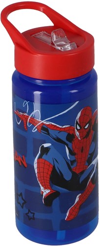 Borraccia Spiderman blu 500ml con cannuccia - bottiglia d'acqua plastica-2