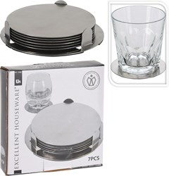 Sottobicchiere acciaio inox - 6 pezzi con supporto - argento - sottobicchieri
