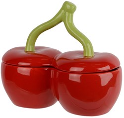 Barattolo portaoggetti ciliegia porcellana decorativo rosso 19x10,5x16cm