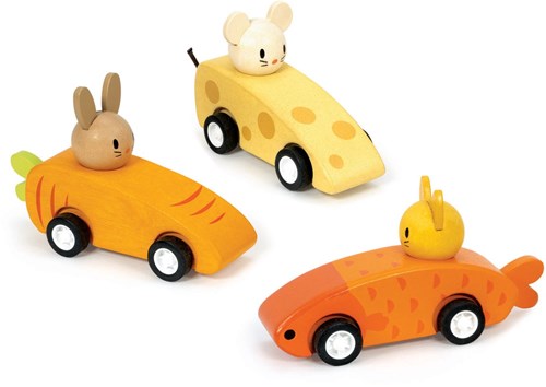 Mentari auto da corsa in legno amici animali set giocattolo 3 pezzi-2