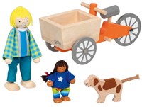 Goki bicicletta cargo in legno per casa delle bambole con bambino e cane - set gioco-2
