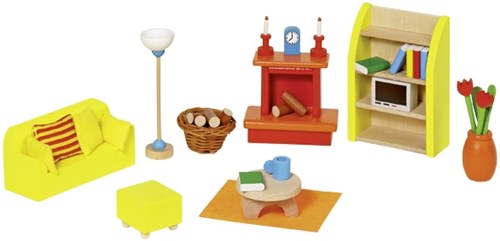 Goki set mobili soggiorno casa delle bambole - accessori in legno 24 pezzi-2
