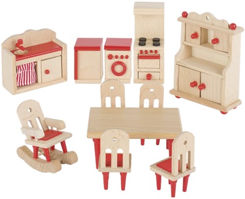 Goki cucina casa delle bambole set mobili in legno completo rosso-2