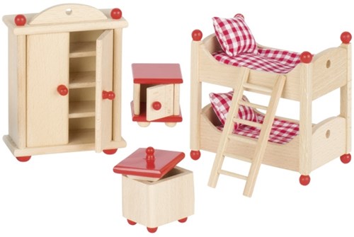 Goki mobili per casa delle bambole cameretta set in legno rosso-2