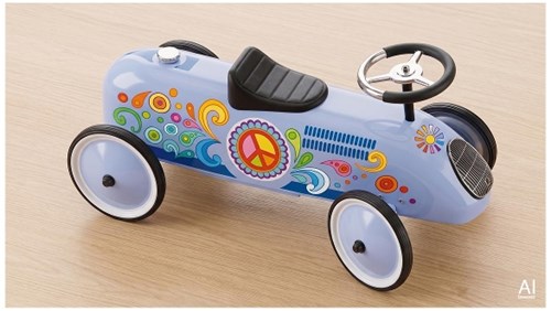 Goki auto cavalcabile - blu retrò - Flower Power - veicolo giocattolo-2