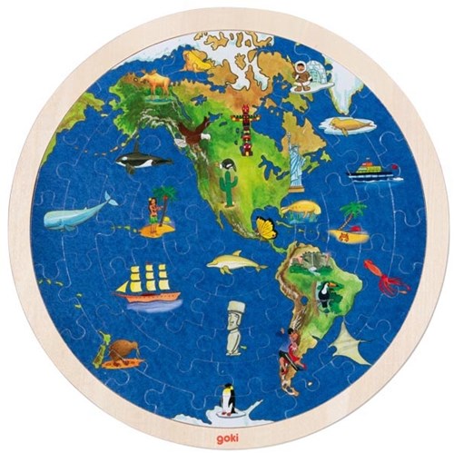 Goki puzzle in legno mappamondo - giocattolo educativo 57 pezzi-2