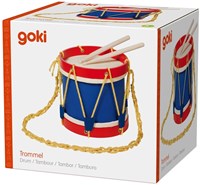 Goki tamburo in legno giocattolo musicale con bacchette - blu rosso-3