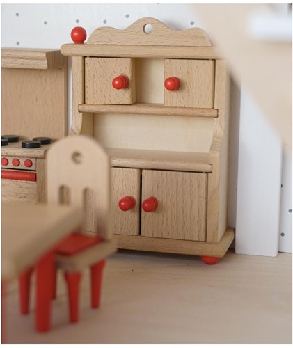 Goki cucina casa delle bambole set mobili in legno completo rosso-3