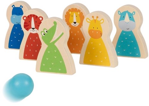 Goki gioco bowling in legno animali selvatici - giocattolo colorato per bambini-3