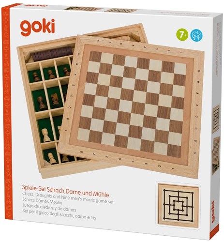 Goki set di giochi in legno scacchi e mulino da viaggio-3