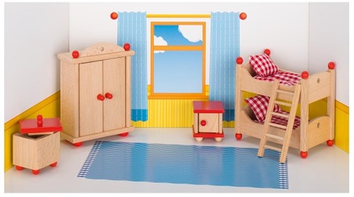 Goki mobili per casa delle bambole cameretta set in legno rosso-3