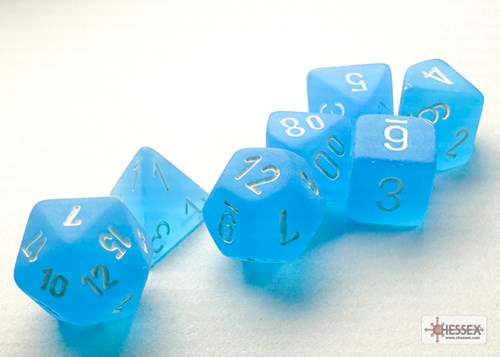 Chessex dadi Frosted mini poliedrici blu caraibico bianco set 7 pezzi-2