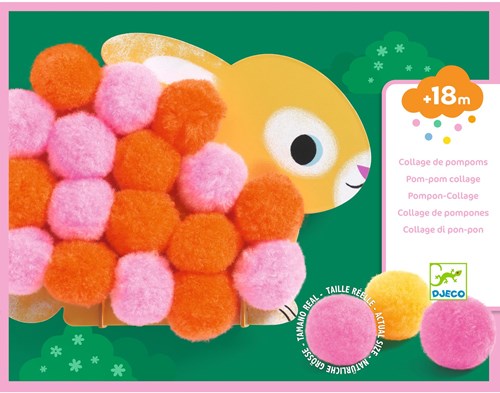 Djeco LES PETITS - COLLAGES Collage de pompoms - Animaux et ronds pompoms - FSC MIX