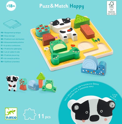 Djeco PUZZLES BOIS - PUZZLES RELIEF Puzz & Match Happy - FSC 100%