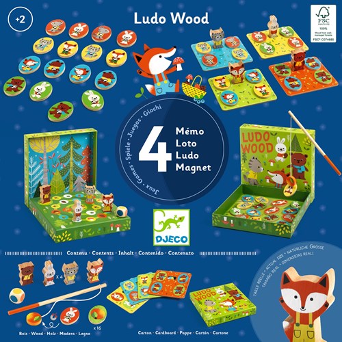 Djeco JEUX  EDUCATIFS BOIS - JEUX EDUCATIFS BOIS LudoWood - 4 games - FSC 100%