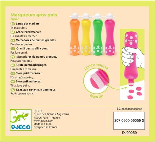 Djeco LES COULEURS DES PETITS - FEUTRES Marqueurs gros pois - Néon