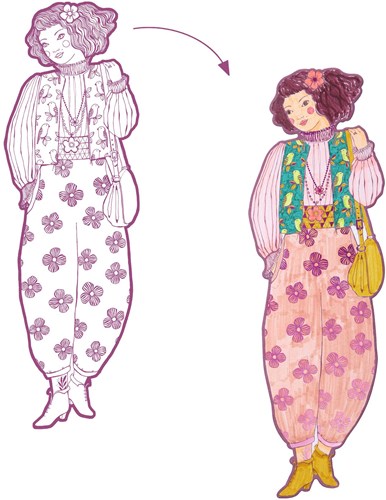Djeco COLORIAGE GRAND FORMAT - LES DEMOISELLES Rosemary & ses amies - FSC MIX