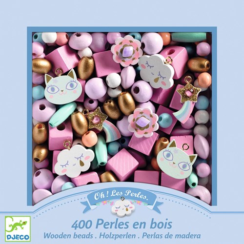Djeco L'ART DU FIL - PERLES & BIJOUX Perles bois - Arc-en-ciel