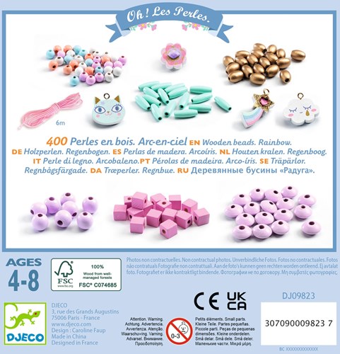 Djeco L'ART DU FIL - PERLES & BIJOUX Perles bois - Arc-en-ciel