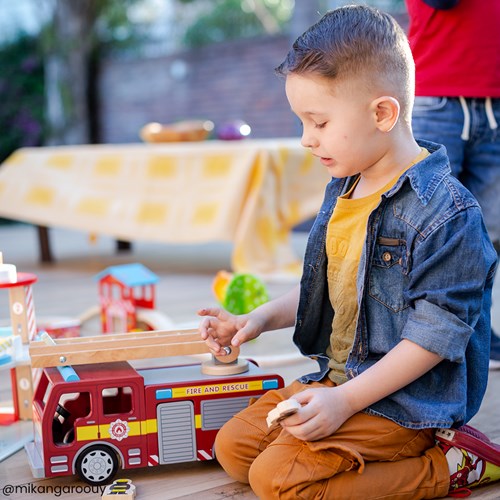 Tidlo camion dei pompieri giocattolo in legno con accessori rosso 37 cm-3