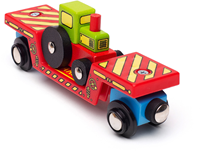 BigJigs vagone pianale in legno con trattore - trenino in legno-3