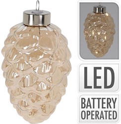 Home & Styling decorazione natalizia pigna in vetro con 4 LED 11cm
