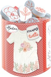 Aladine set timbri tessili fiori e foglie - set creativo 19 pezzi