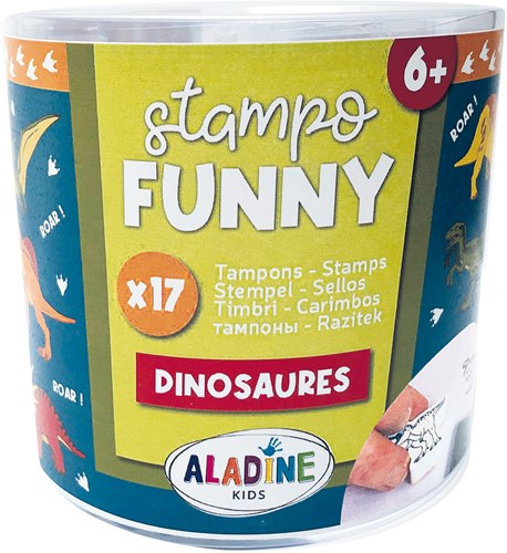 Aladine set timbri dinosauro gomma 17 pezzi giocattolo creativo