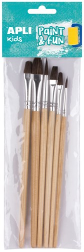 APLI Kids set pennelli in legno - pennelli pittura bambini - 6 pezzi