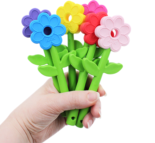 ARK Therapeutic giocattolo da masticare Flower Wand - giocattolo sensoriale blu Tweekleurige kauwstaaf met bloemvorm, geschikt voor kauwen met kiezen én voortanden.-2