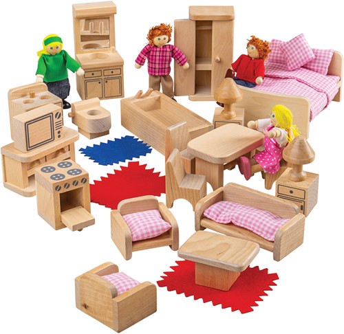 Famiglia di bambole e mobili Bigjigs