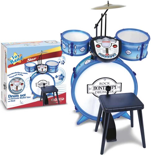 Bontempi batteria giocattolo con tutor elettronico blu 4 pezzi