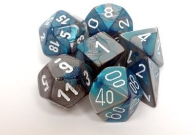 Chessex Set di dadi Polydice Gemini acciaio-verde acqua/bianco (7 pezzi)