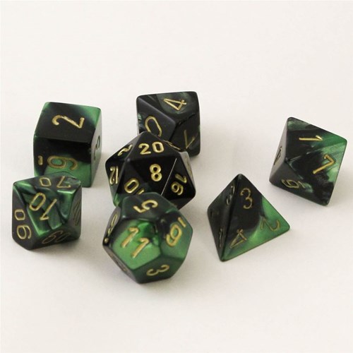 Chessex Gemini Nero-Verde/Oro Polydice Set di Dadi (7 pezzi)