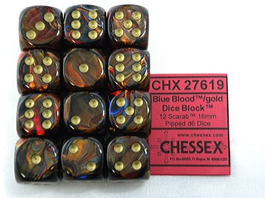 Chessex Scarab Blu Sangue/Oro D6 16mm Set di Dadi (12 Pezzi)