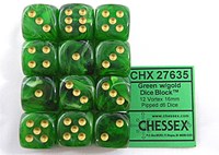 Chessex Set di dadi D6 16mm Vortex verde/oro (12 pezzi)