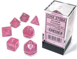 Chessex Set di dadi luminosi poliedrici rosa/argento Borealis (7 pezzi)