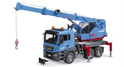 Bruder camion gru MAN TGS veicolo giocattolo da cantiere blu