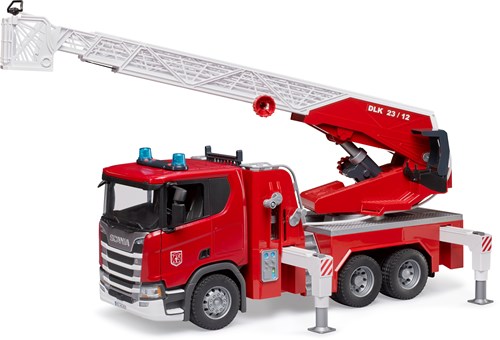 Bruder camion dei pompieri con scala Scania Super 560R con pompa acqua e luci-suoni