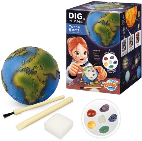 Buki giocattolo pianeta terra set di scavo con vere gemme