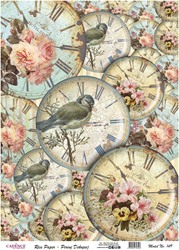 Cadence carta di riso decoupage 30x42 cm uccelli orologi fai da te