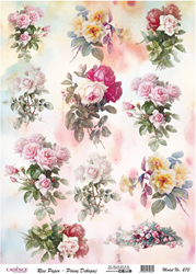 Cadence carta di riso decoupage 30x42 cm rose acquerello multi