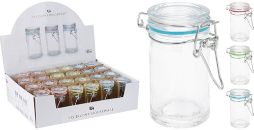 Excellent Houseware barattolo in vetro trasparente 80ml con chiusura a clip
