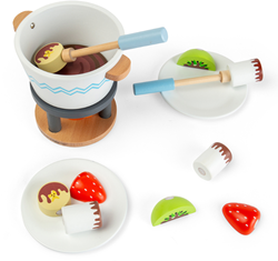 Bigjigs set fonduta di cioccolato in legno - cucina giocattolo 16 pezzi