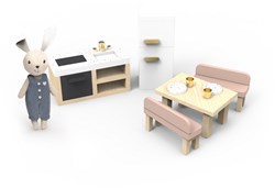 Speedy Monkey cucina casa delle bambole giocattolo in legno con personaggio